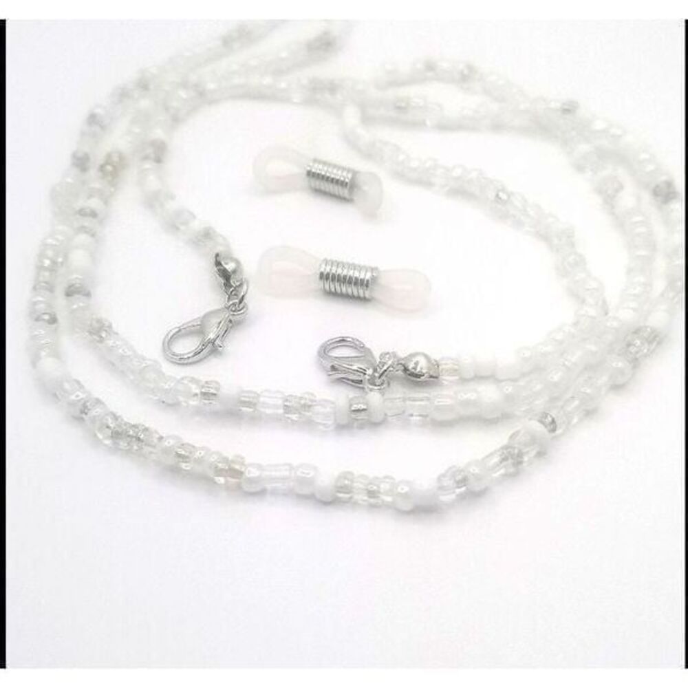 26" inch face mask/eyeglass white/ clear beaded lanyard. 
see pictures for detai